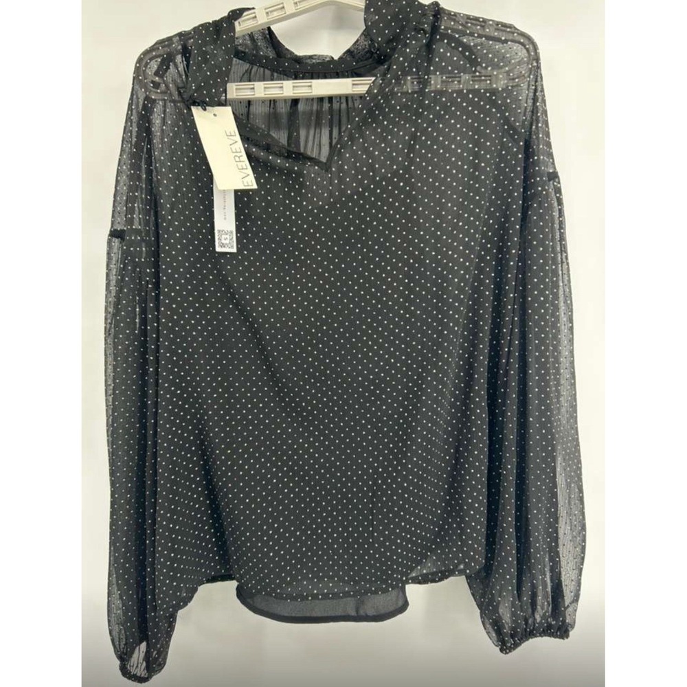 Sanctuary Evereve Sheer Volume Metallic Top‎ Blouse Black Large